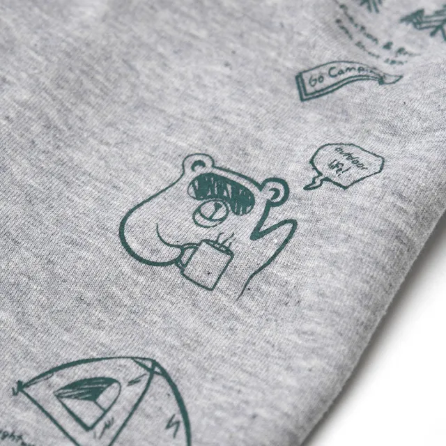 【5th STREET】中性款露營熊印花長袖T恤-麻灰色(山形系列)