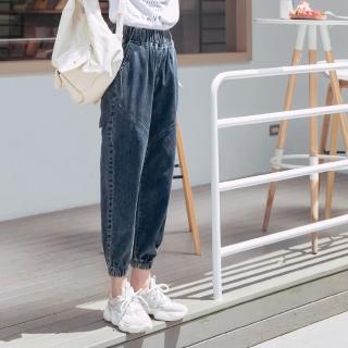 【OB 嚴選】高含棉收腰鬆緊街頭牛仔哈倫縮口褲 《BA5421》
