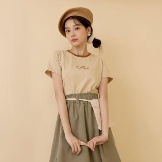 【OB 嚴選】咖啡廳家族咖啡豆刺繡撞色滾邊短版TEE 《IG0014》