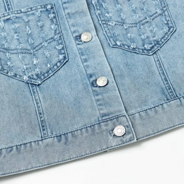 【OUWEY 歐薇】率性刷破口袋造型短版牛仔背心(藍色；S-L；3232398309)