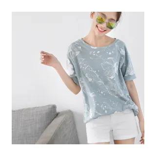 【OB 嚴選】竹節棉花朵印花寬鬆短袖T恤上衣 《AA9861》