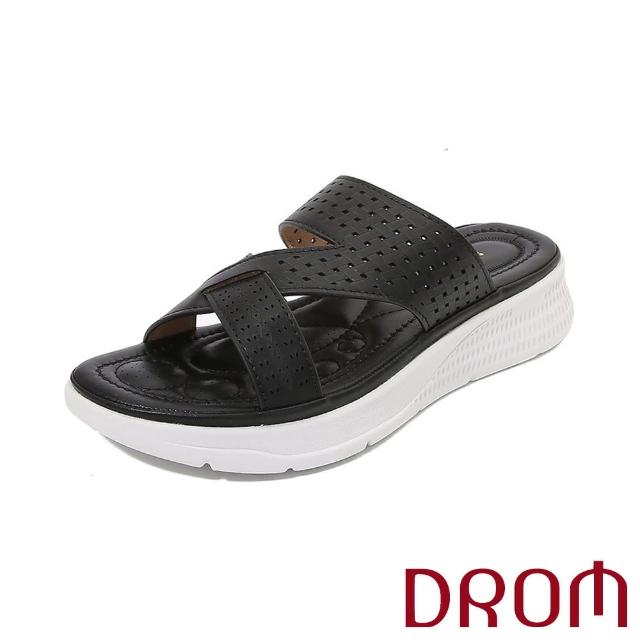 【DROM】厚底拖鞋 縷空拖鞋/典雅刻紋幾何交叉縷空厚底拖鞋(4色任選)