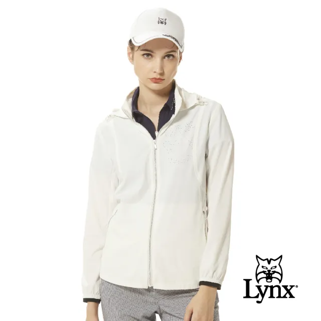 【Lynx Golf】女款防潑水功能彈性舒適山貓沖孔造型拉鍊口袋可收式連帽長袖外套(二色)