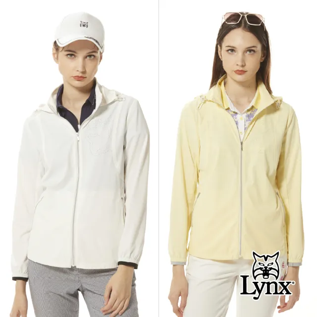 【Lynx Golf】女款防潑水功能彈性舒適山貓沖孔造型拉鍊口袋可收式連帽長袖外套(二色)