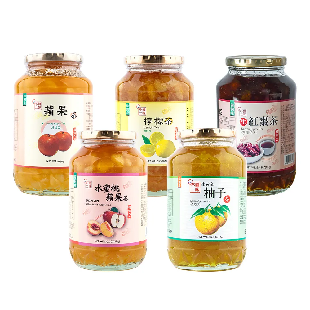 【韓味不二】韓國有果肉傳統生茶系列2罐組1kg/罐(柚子茶 蘋果茶950g 紅棗茶 水蜜桃蘋果茶 檸檬茶)