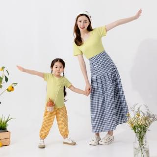 【OB 嚴選】彈力針織坑條撞色滾邊後交叉上衣親子款童裝 《QA1677》