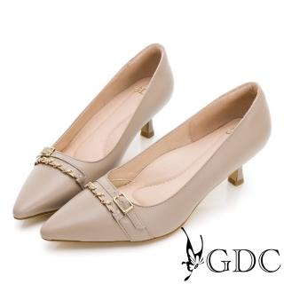 【GDC】典雅小香風素色真皮尖頭中跟鞋-奶茶色(221013-37)