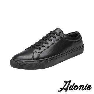 【Adonis】真皮休閒鞋 平底休閒鞋/真皮全素面簡約百搭平底休閒鞋-男鞋(黑)