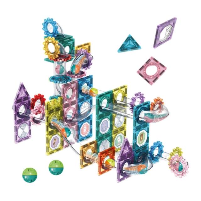 【Playful Toys 頑玩具】彩窗滾珠積木磁力片78PCS(益智 創意拼裝 彈珠滑道 積木)