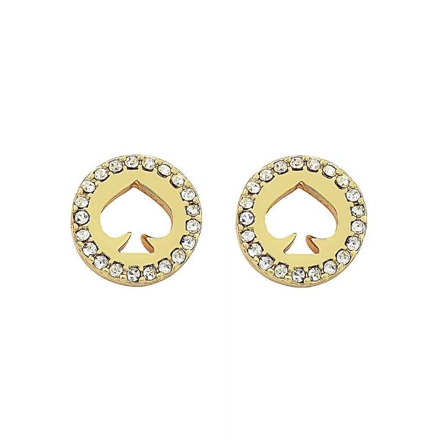 【KATE SPADE】KATE SPADE The Spade Pave經典簍空LOGO設計鑽鑲飾穿式耳環(金)