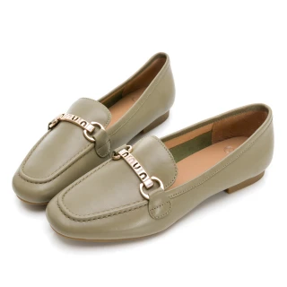 【GDC】真皮方頭銀釦舒適平底樂福包鞋-綠色(224471-18)