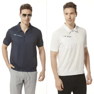 【Lynx Golf】男款銀離子抗菌除臭下擺縮口設計山貓雷射沖孔造型短袖立領POLO衫/高爾夫球衫(二色)