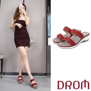 【DROM】厚底拖鞋/極簡純色百搭休閒時尚厚底拖鞋(紅)