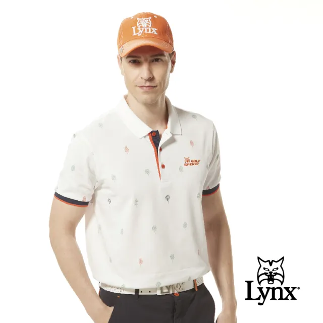 【Lynx Golf】男款吸溼排汗抗機能混紡網眼材質配色羅紋設計森林風印花短袖POLO衫/高爾夫球衫(三色)