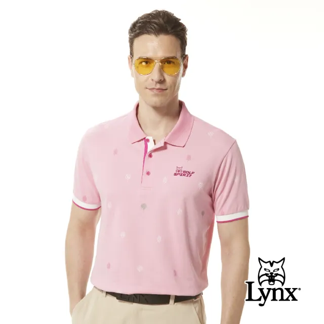 【Lynx Golf】男款吸溼排汗抗機能混紡網眼材質配色羅紋設計森林風印花短袖POLO衫/高爾夫球衫(三色)