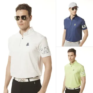 【Lynx Golf】男款吸汗速乾洞洞緹花布料異材質剪接感光印花設計短袖立領POLO衫/高爾夫球衫(三色)