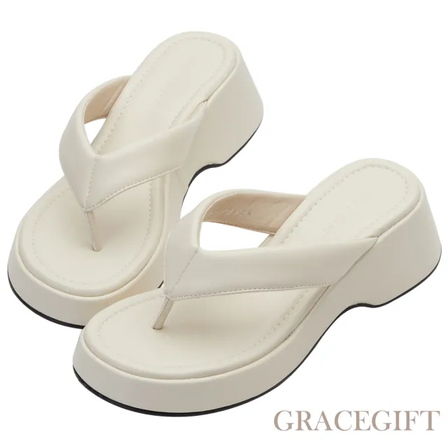 【Grace Gift】人字夾腳厚底拖鞋