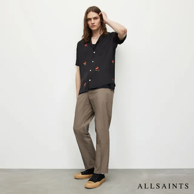 【ALLSAINTS】EIVISSA 人造絲手繪花束印花夏威夷短袖襯衫-黑 MS184Y(舒適版型)