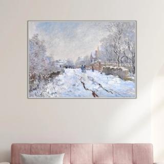 《阿爾雪景》莫內Monet．印象派畫家 世界名畫 經典名畫 風景油畫-白框60x80CM