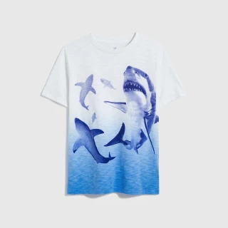【GAP】男童裝 印花短袖T恤-藍白漸層(668057)