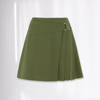 【ILEY 伊蕾】年輕感百摺腰帶短褲裙(綠色；M-XL；1232062419)