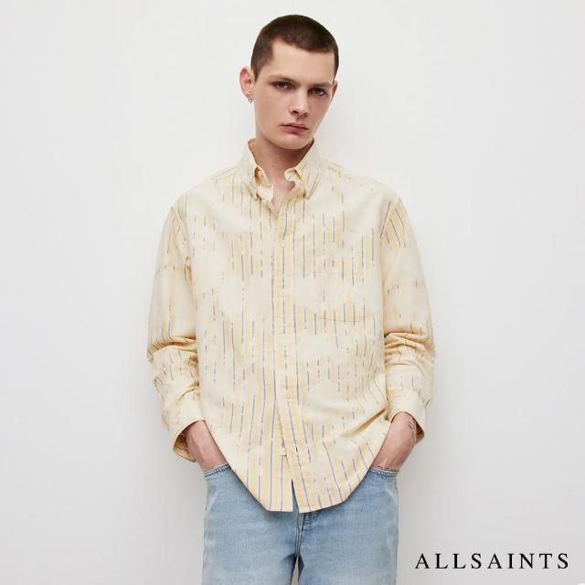 【ALLSAINTS】CREMA 純棉寬鬆條紋紮染漂色長袖襯衫-檸檬黃 MS006Y(寬鬆版型)