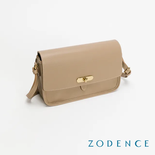 【ZODENCE 佐登司】RENEE進口真皮水滴釦長型斜背包(駝)