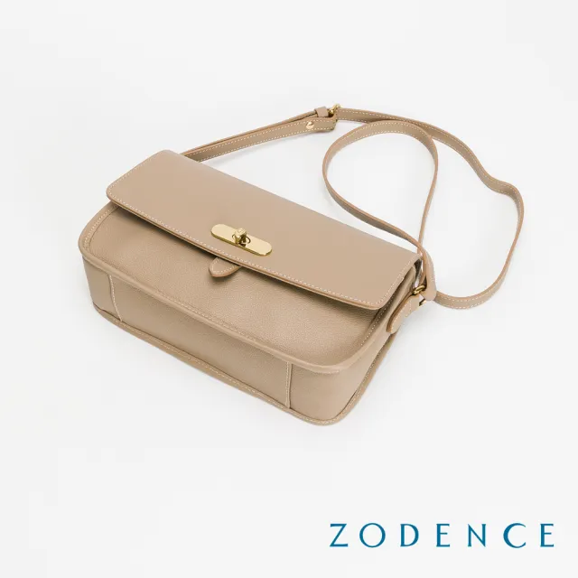 【ZODENCE 佐登司】RENEE進口真皮水滴釦長型斜背包(駝)