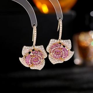 【巴黎精品】現貨+預購 鋯石耳環925純銀耳針(立體山茶花歐美生日母親節禮物女飾品2色p1bk10)