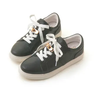 【amai】時尚凱莉釦真皮厚底小白鞋 休閒鞋 厚底鞋 鬆糕鞋 真皮小白鞋 大尺碼 GC57BK(黑色)