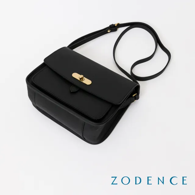 【ZODENCE 佐登司】RENEE進口真皮水滴釦方型斜背包(黑)