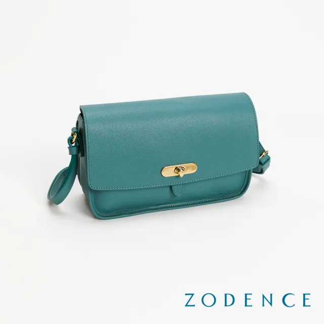 【ZODENCE 佐登司】RENEE進口真皮水滴釦長型斜背包(湖綠)