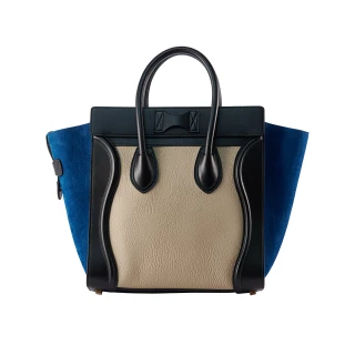 【CELINE】迷你MINI LUGGAGE 撞色牛皮手提包/囧包(側邊藍)