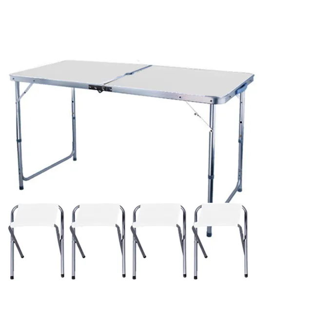 【酷博士】戶外休閒折疊桌椅組 灰白款 1桌4椅