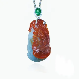 【金石盟】天然緬甸鳳彩紅翡A貨翡翠墬(55x29x17mm 750白K金台)