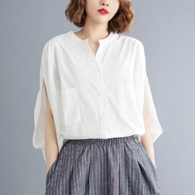 【巴黎精品】現貨+預購 襯衫短袖上衣(韓版寬鬆V領棉麻女裝2色a1bt22)