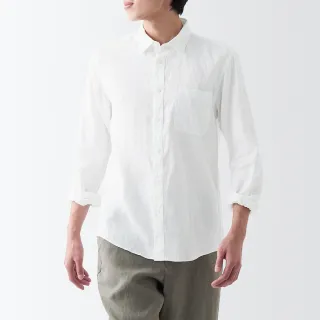【MUJI 無印良品】男大麻水洗長袖襯衫(白色-共11色)