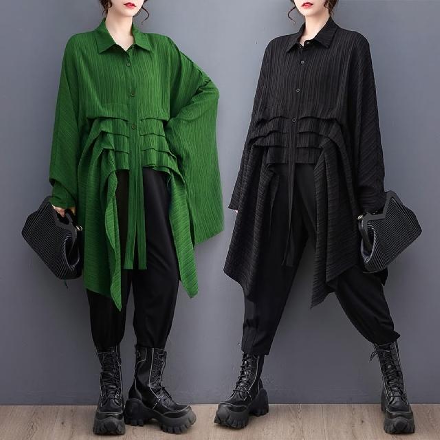 【巴黎精品】現貨+預購 襯衫長袖上衣(寬鬆不規則蝙蝠袖休閒女裝2色a1bt9)