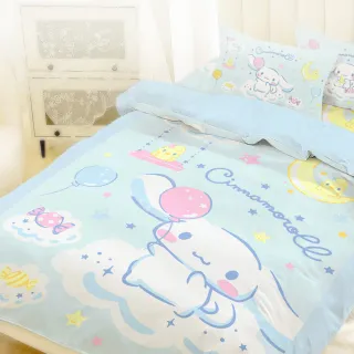 【享夢城堡】單人床包枕套3.5x6.2二件組(三麗鷗大耳狗Cinnamoroll 雲之國度-藍綠)