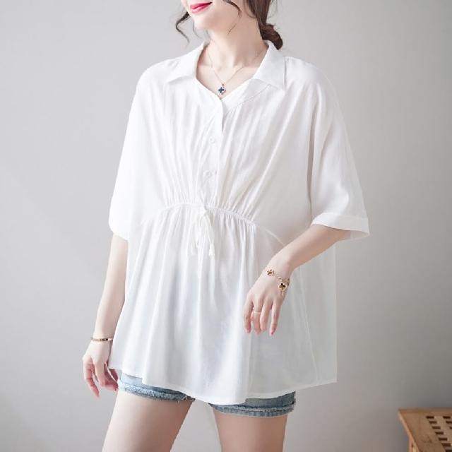 【巴黎精品】現貨+預購 襯衫短袖上衣(V領寬鬆純色綁帶女裝3色a1bt32)