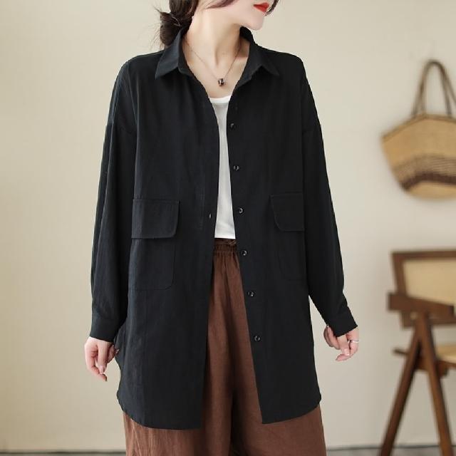 【巴黎精品】現貨+預購 襯衫長袖上衣(日系大口袋色寬鬆女裝4色a1bt49)