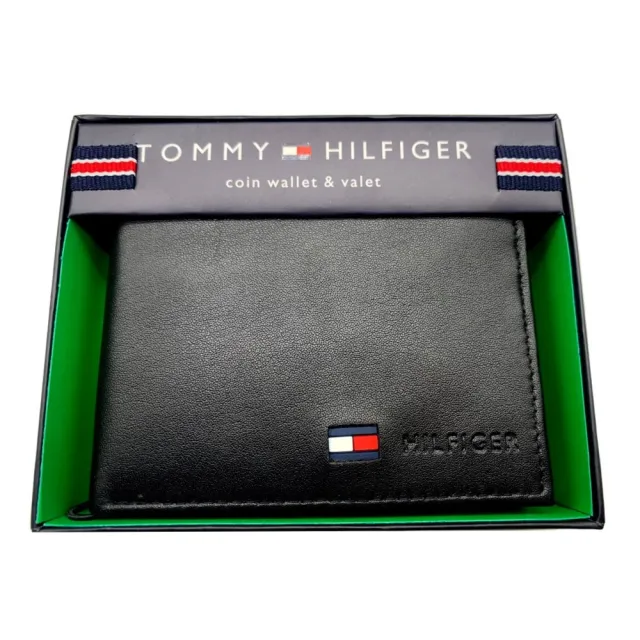 【Tommy Hilfiger】Tommy 簡約經典logo 皮革短夾 原廠盒裝 多功能皮夾(黑色)