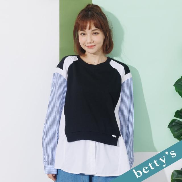 【betty’s 貝蒂思】多層次條紋布拼接上衣(黑色)