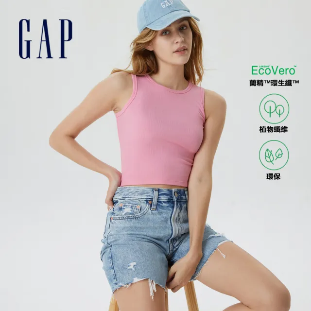 【GAP】女裝 輕薄羅紋圓領短版背心 女友T系列-櫻花粉(598238)