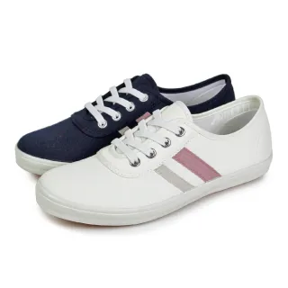 【Pretty】女 小白鞋 帆布鞋 懶人鞋 休閒鞋 免綁帶 平底 台灣製(藍色、白色)