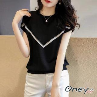 【ONEY 歐妮】★簡約時尚設計感V線圓領上衣(春夏/短袖上衣/V線設計/減齡穿搭)