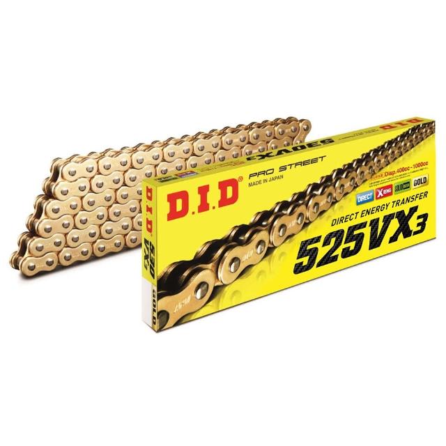 【D.I.D】VX3系列 專利X型油封 重機專用 黃金色鏈條(鍊條尺寸525/鏈目120節)