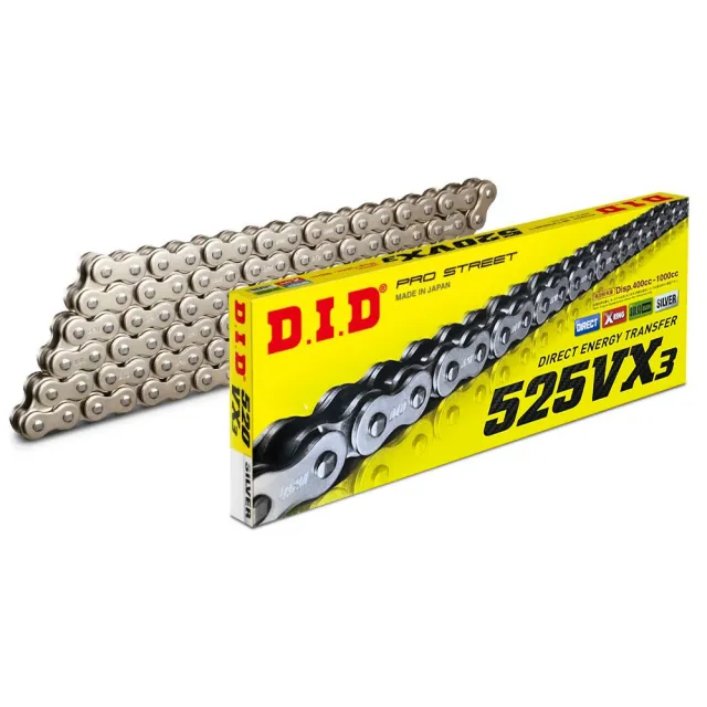 【D.I.D】VX3系列 專利X型油封 重機專用 白金色鏈條(鍊條尺寸525/鏈目120節)