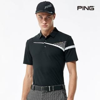 【PING】男款剪接印花短袖POLO衫-黑(吸濕排汗/芳香紗/抗菌防臭/GOLF/高爾夫球衫/PA23119-88)