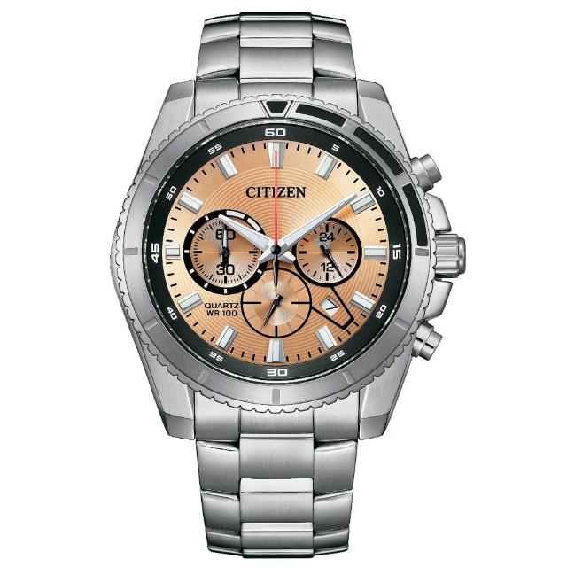 【CITIZEN 星辰】潮流達人時尚計時男錶-玫瑰金x銀/44mm 母親節限定(AN8200-50X)